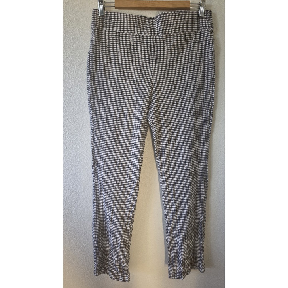Free People Pants Women 32 Boho Gingham Black White Linen Cotton Wide-Leg